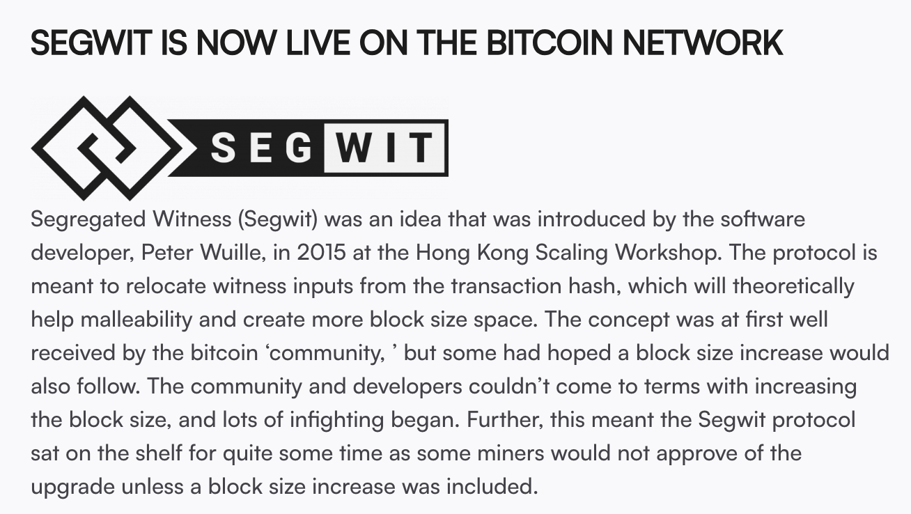 Bitcoin Magazine, August 24, 2017. SegWit activates at block 481,824.