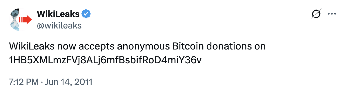WikiLeaks's announcement on Twitter, June 14, 2011.